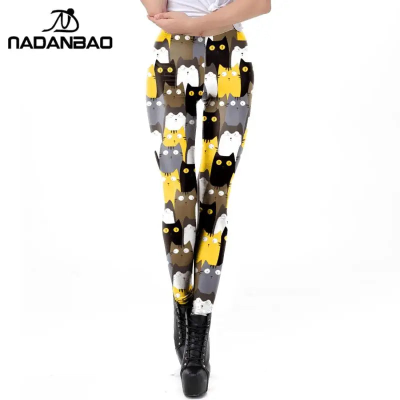 Cat Print Elastic Women Leggings