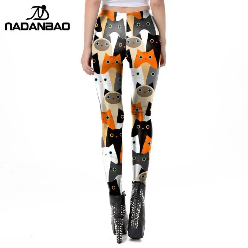 Cat Print Elastic Women Leggings