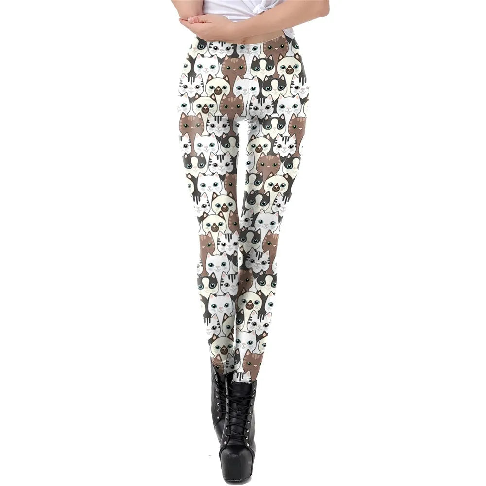 Cat Print Elastic Women Leggings