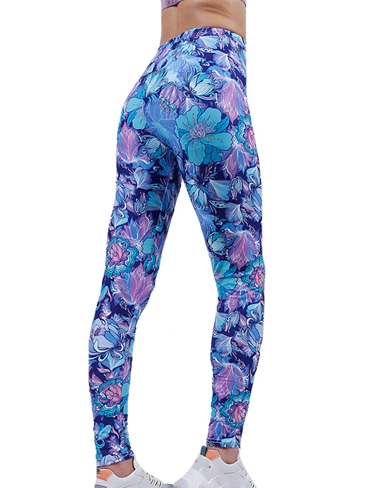 Women's Fitness Pants Elasticity Floral Stripe Grid Leggings