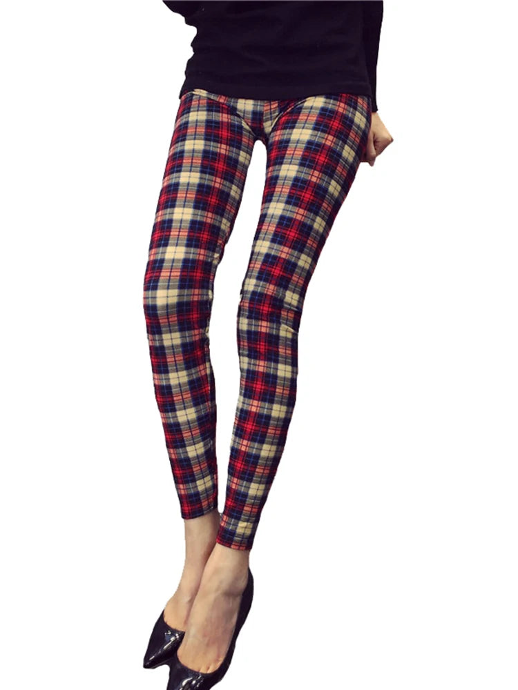 Women's Fitness Pants Elasticity Floral Stripe Grid Leggings