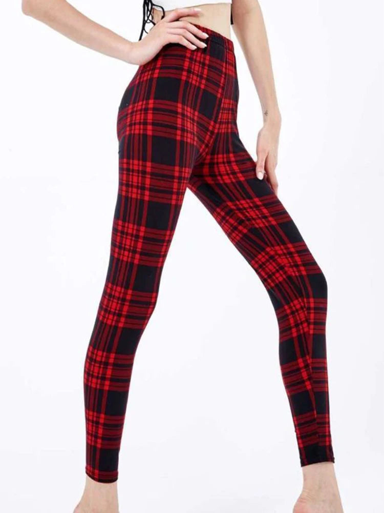 Women's Fitness Pants Elasticity Floral Stripe Grid Leggings