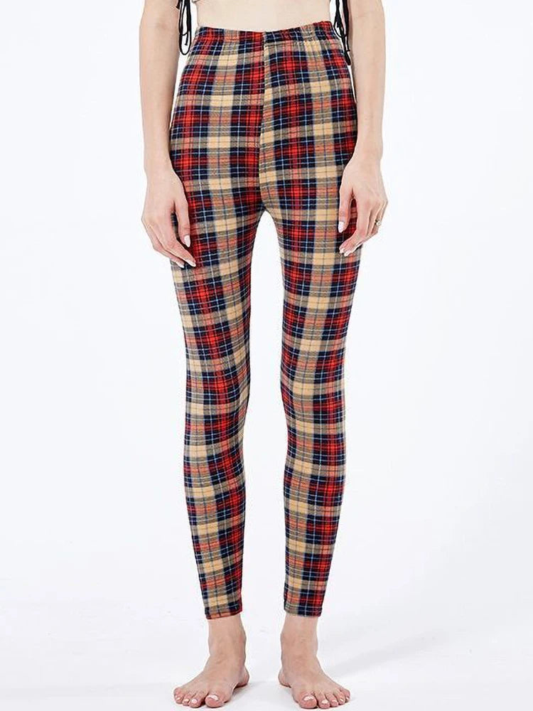 Women's Fitness Pants Elasticity Floral Stripe Grid Leggings