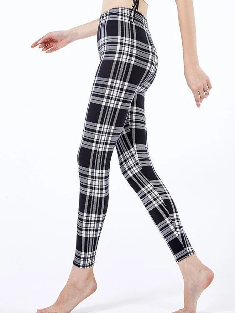 Women's Fitness Pants Elasticity Floral Stripe Grid Leggings