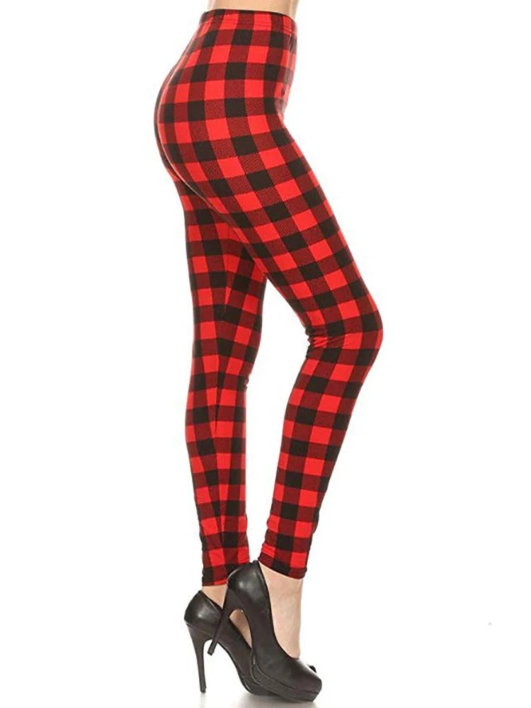 Women's Fitness Pants Elasticity Floral Stripe Grid Leggings