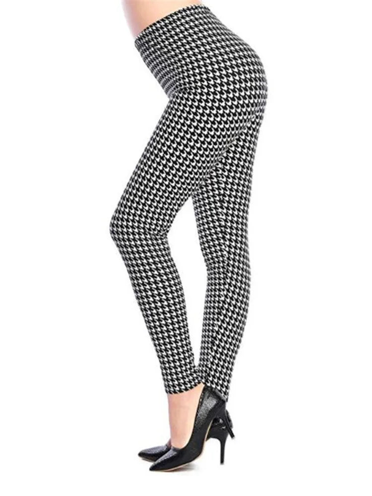 Women's Fitness Pants Elasticity Floral Stripe Grid Leggings
