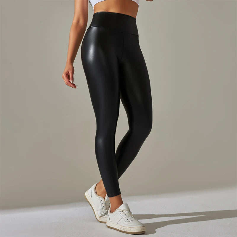 Black See-through Leather Patch Leggings