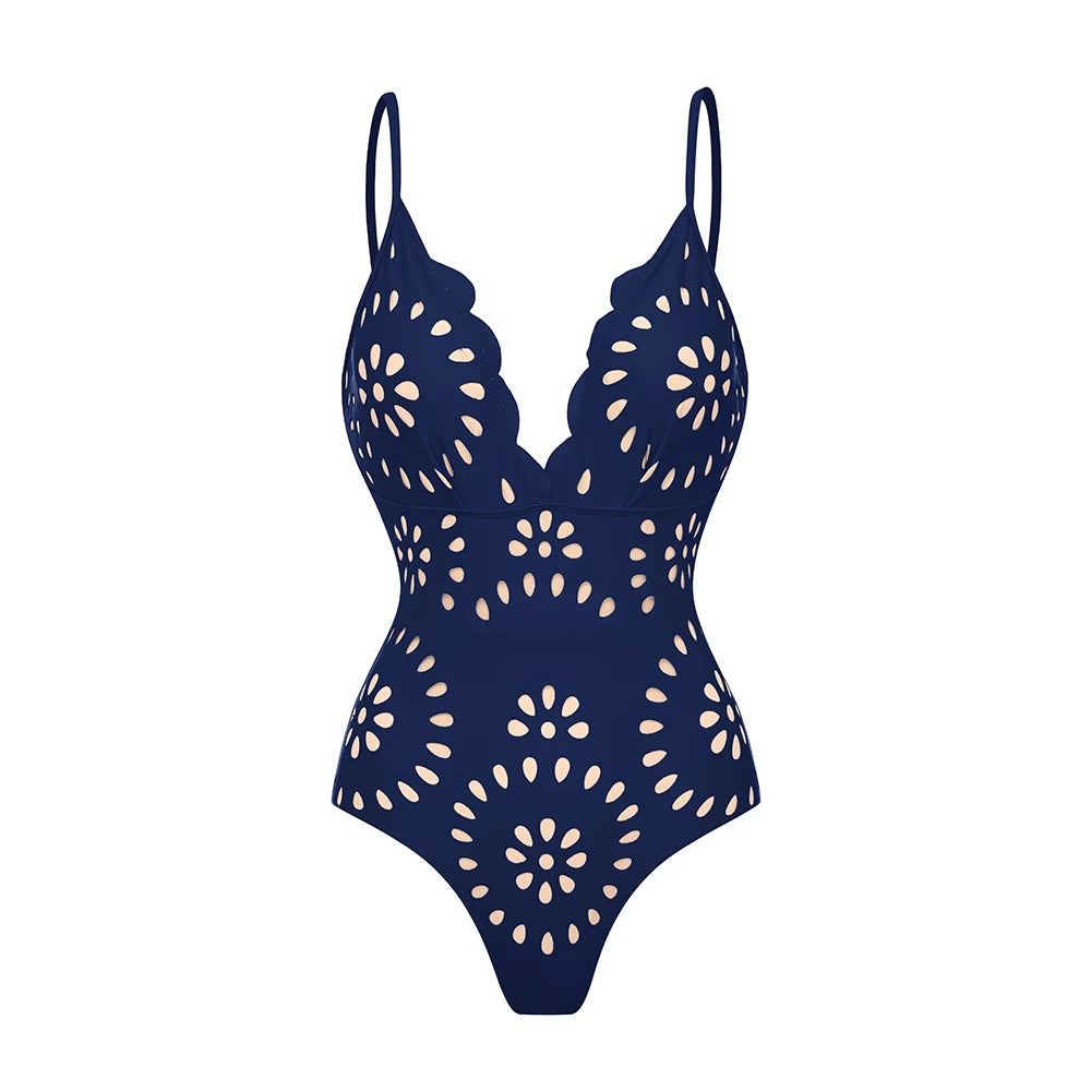 Black Laser Cut Flower Swimsuit Set