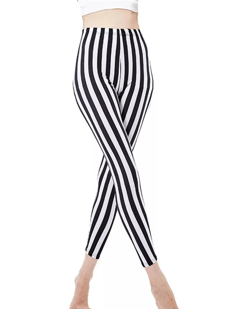Women's Fitness Pants Elasticity Floral Stripe Grid Leggings