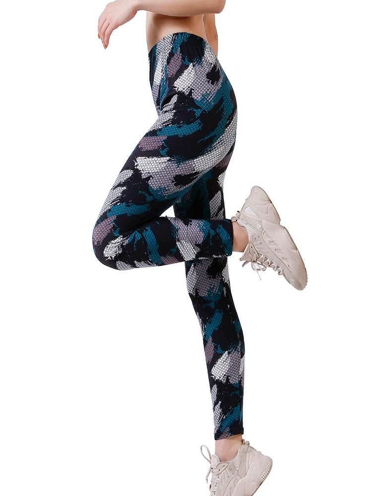 Women's Fitness Pants Elasticity Floral Stripe Grid Leggings