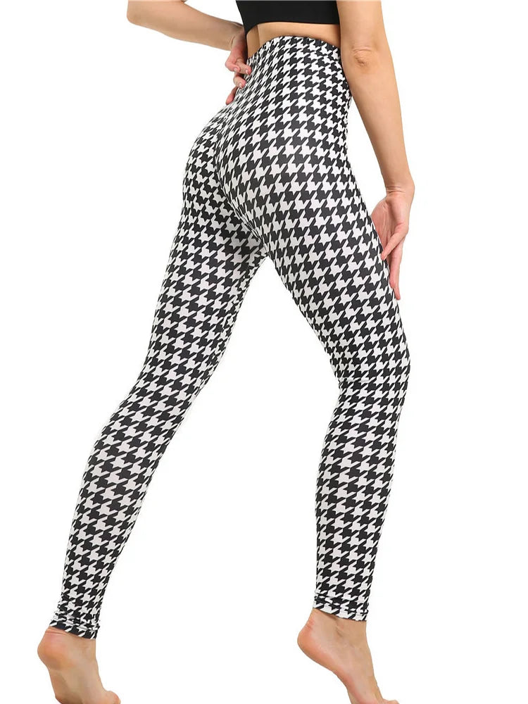 Women's Fitness Pants Elasticity Floral Stripe Grid Leggings