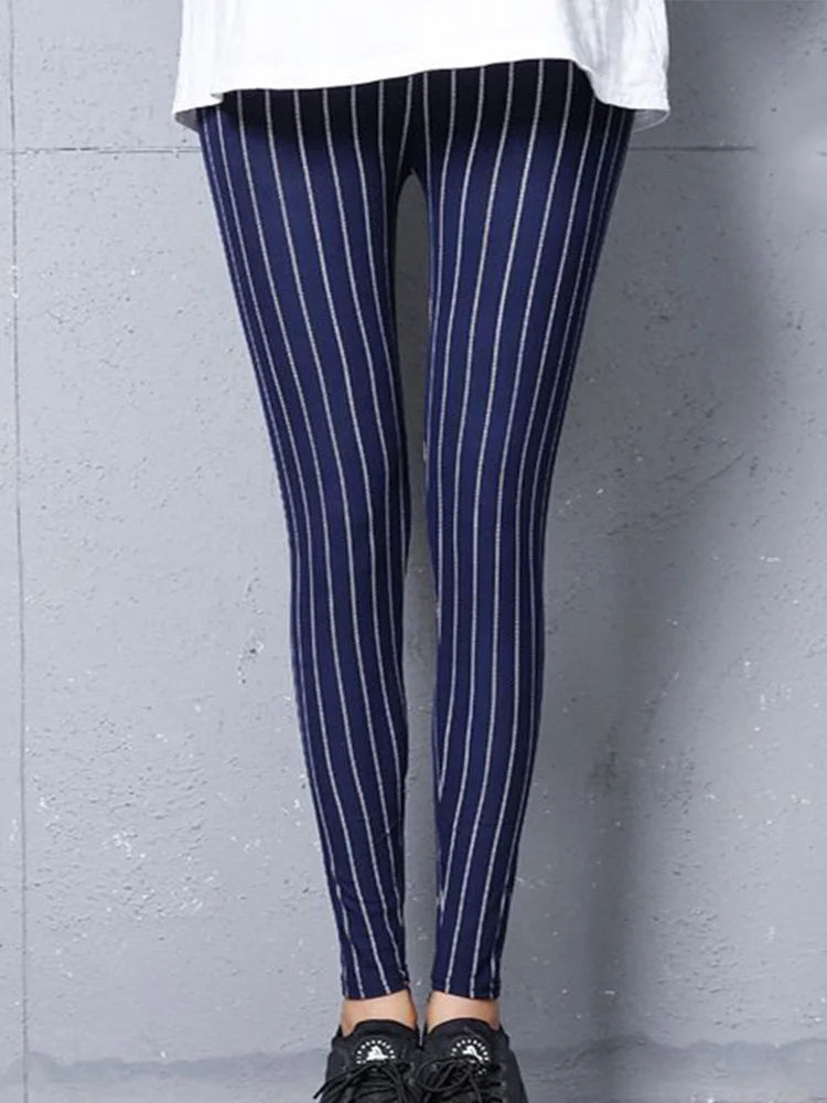 Women's Fitness Pants Elasticity Floral Stripe Grid Leggings