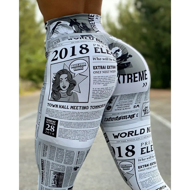 Newspaper Letter Print Streetwear Leggings
