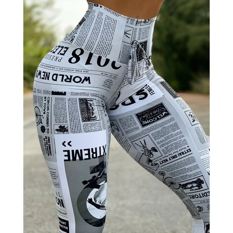 Newspaper Letter Print Streetwear Leggings