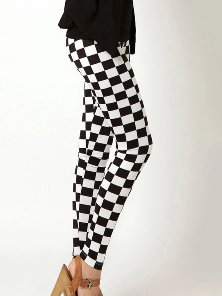 Women's Fitness Pants Elasticity Floral Stripe Grid Leggings