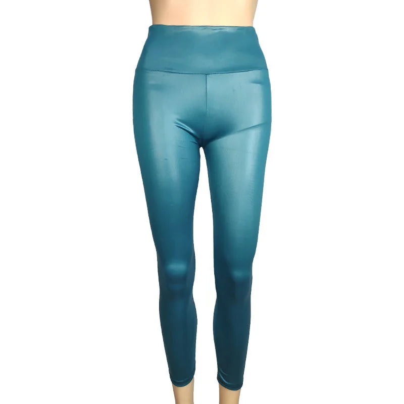 Trendy Women's High Waist PU Leather Legging