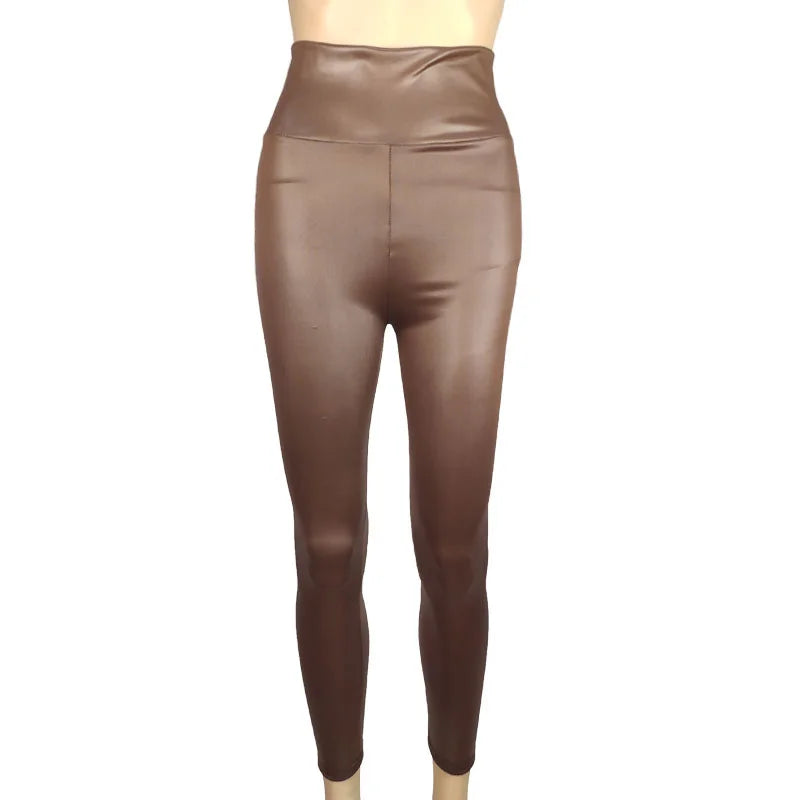 Trendy Women's High Waist PU Leather Legging