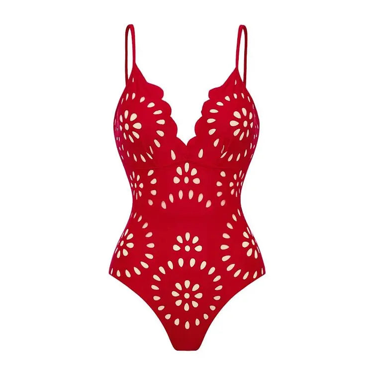 Black Laser Cut Flower Swimsuit Set