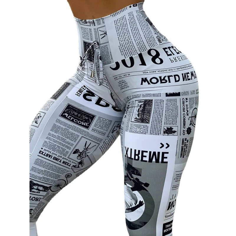 Newspaper Letter Print Streetwear Leggings