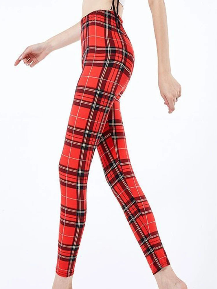 Women's Fitness Pants Elasticity Floral Stripe Grid Leggings