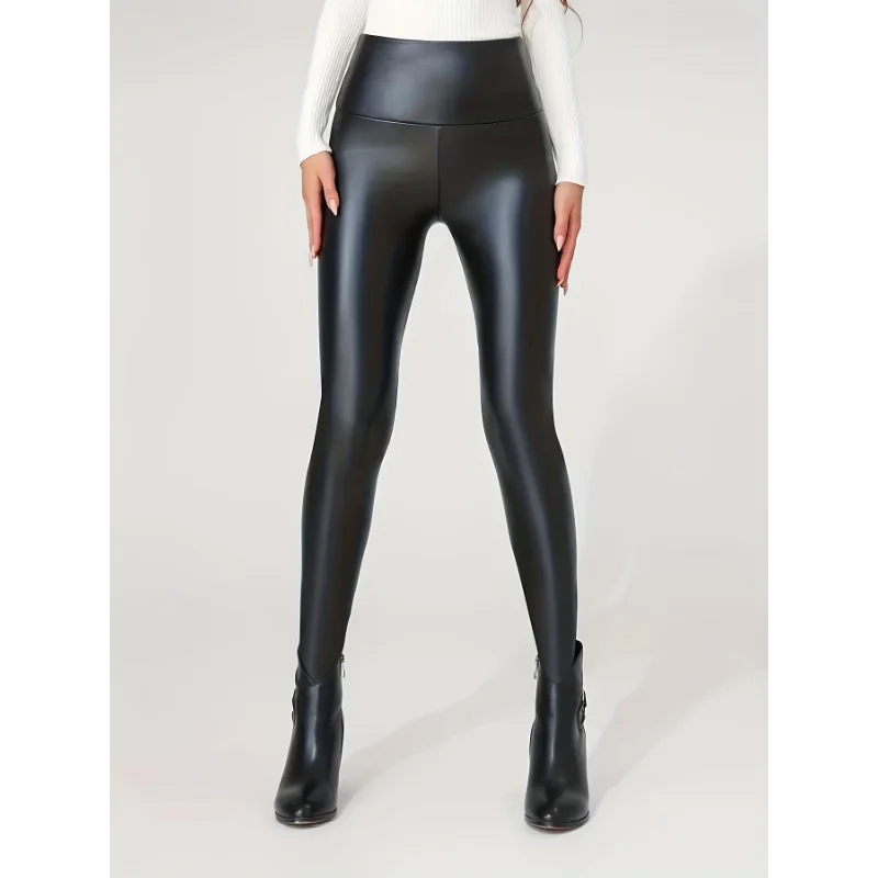 Trendy Women's High Waist PU Leather Legging