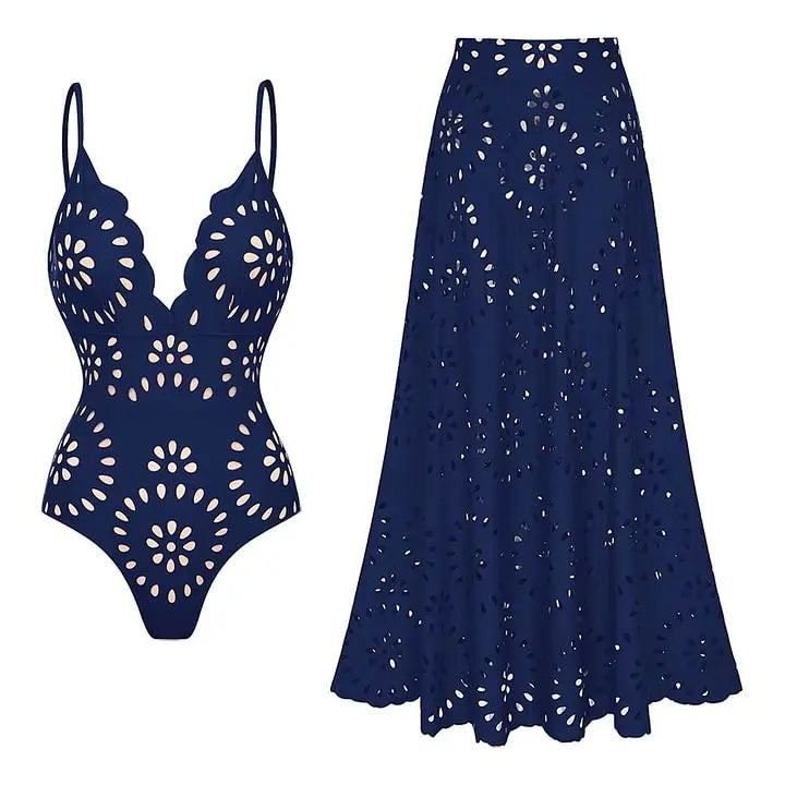Black Laser Cut Flower Swimsuit Set