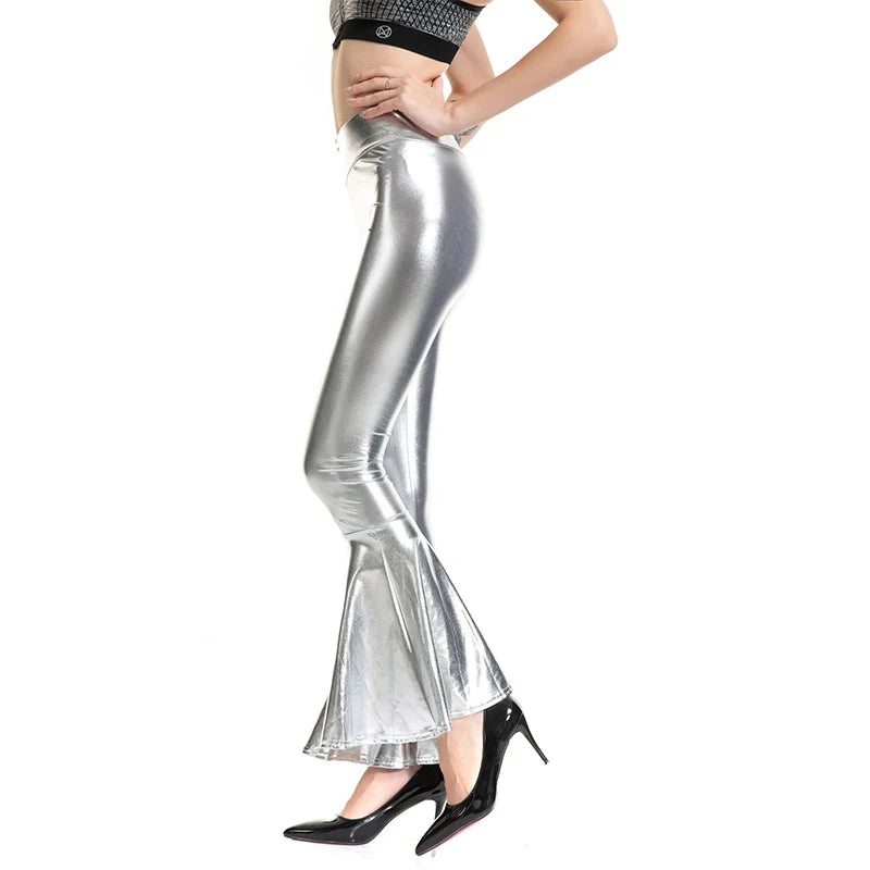 Shiny Metallic Flare Leather Leggings