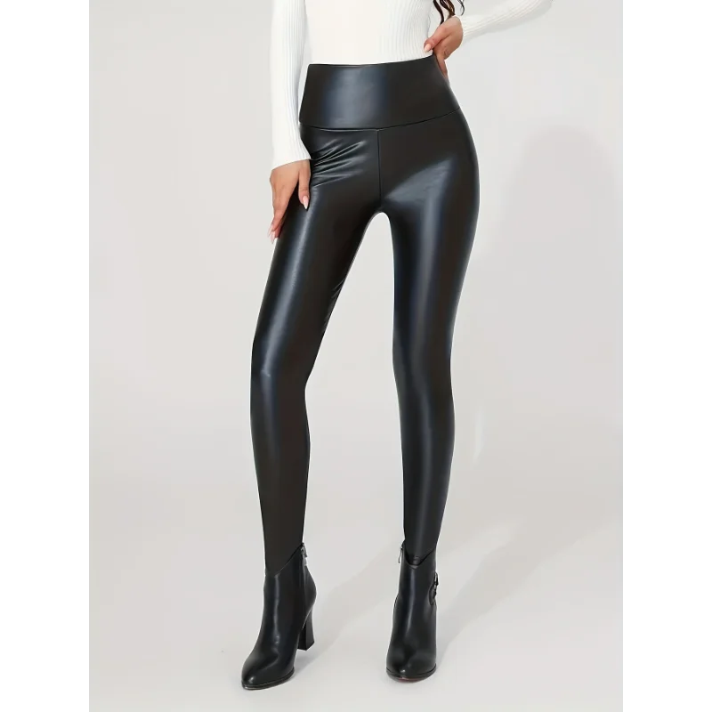 Trendy Women's High Waist PU Leather Legging
