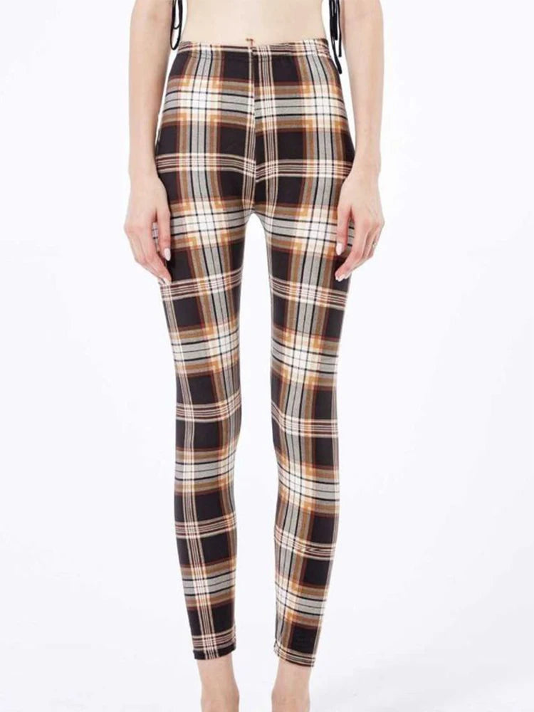 Women's Fitness Pants Elasticity Floral Stripe Grid Leggings