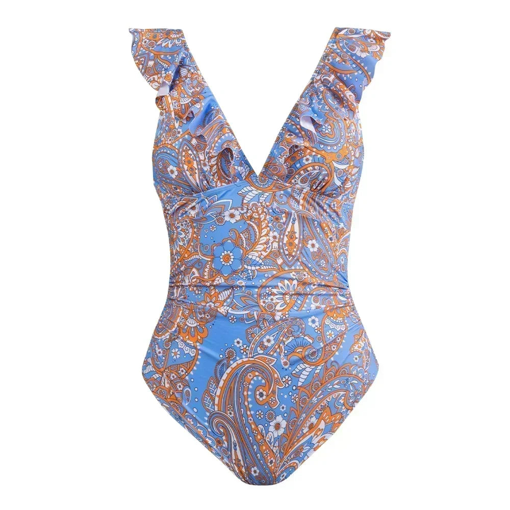 V-neck Floral One-Piece Swimsuit