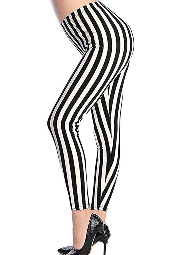 Women's Fitness Pants Elasticity Floral Stripe Grid Leggings