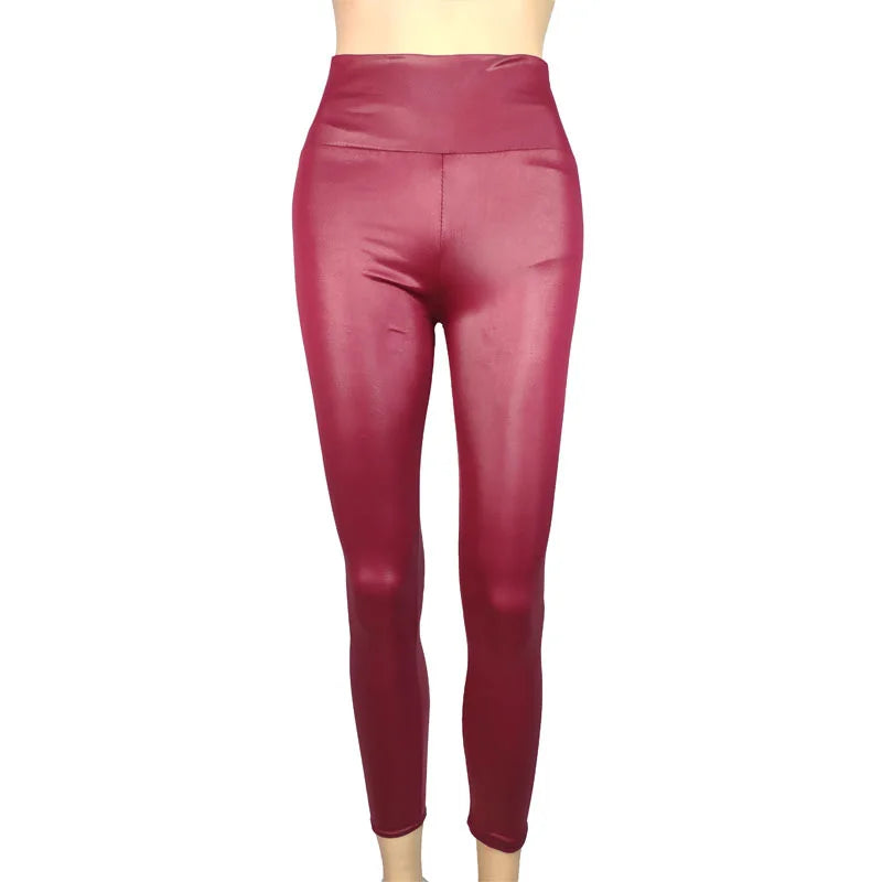 Trendy Women's High Waist PU Leather Legging