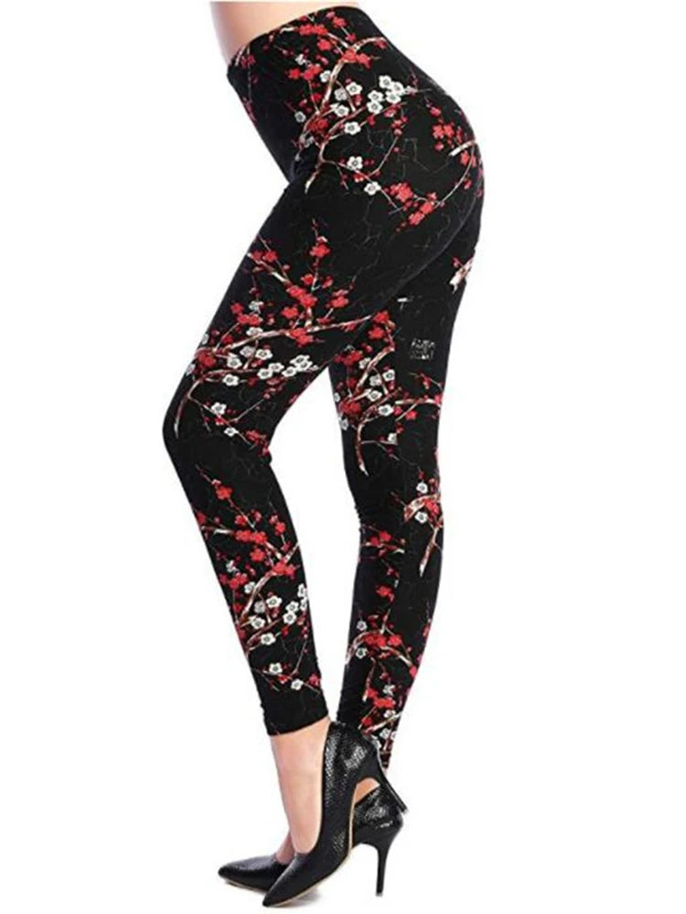 Women's Fitness Pants Elasticity Floral Stripe Grid Leggings