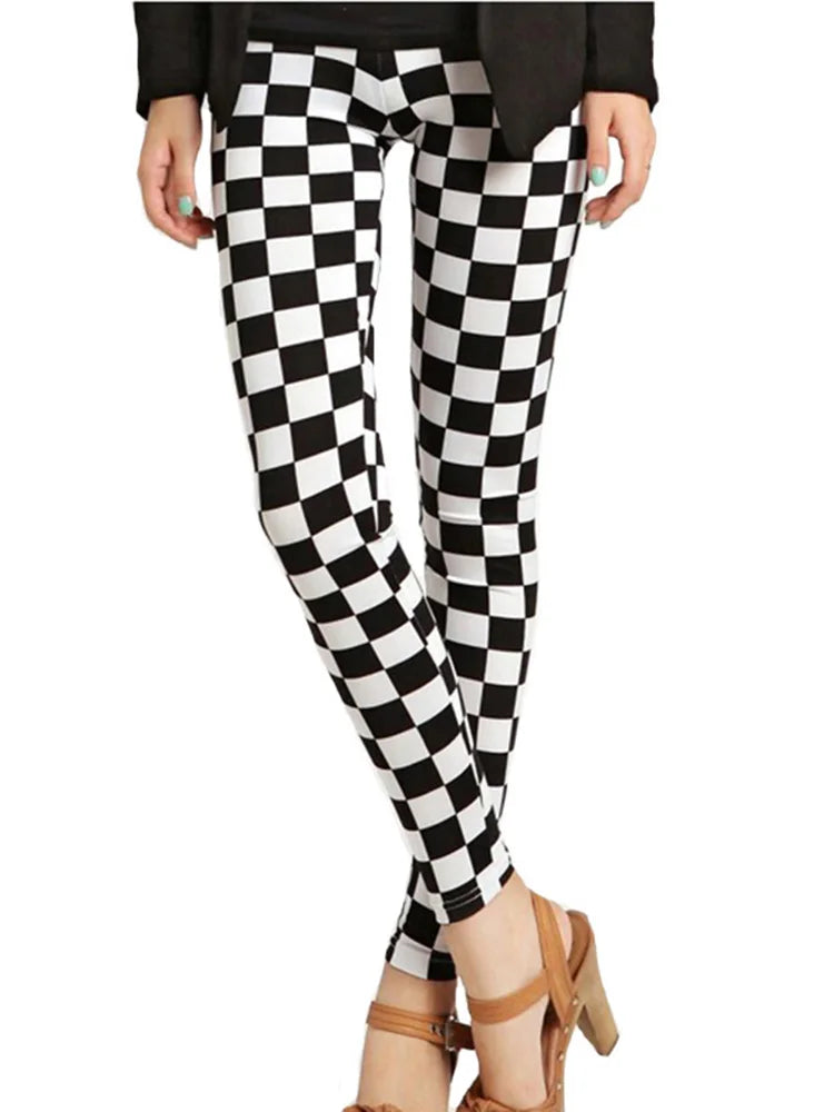 Women's Fitness Pants Elasticity Floral Stripe Grid Leggings
