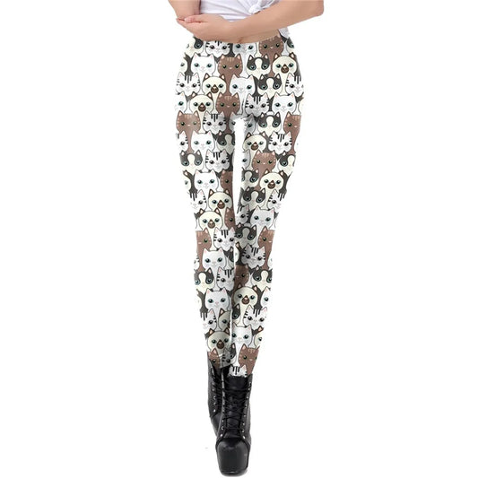 Cat Print Elastic Women Leggings