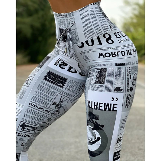 Newspaper Letter Print Streetwear Leggings